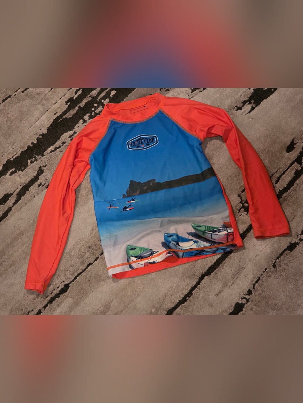 Kids Long-Sleeve One-Piece Swimsuit - Blue & Orange 7ans